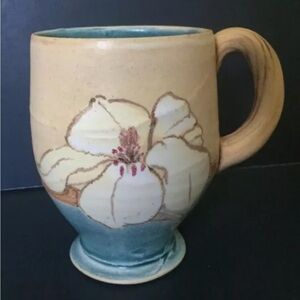 Hibiscus Flower Pedestal Mug Cup Art Pottery Tropical Beach Coastal Grandma